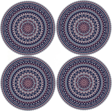 12x stuks Ibiza stijl ronde placemats van vinyl D38 cm donkerblauw