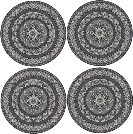 8x stuks mandela stijl ronde placemats van vinyl D38 cm grijs