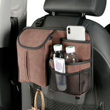 DE RAN FU Flip Fur Car Seat BackTissue Box Storage Hanging Bag With Hook(Brown)