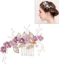Fashion Flower Hair Combs Headdress Prom Bridal Wedding Hair Accessories Gold Leaves Hair Jewelry Hair Pins(Purple big size)
