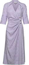 Viscose Jacquard Wrap Dress Knälång Klänning Purple Ganni