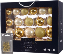 Kerstversiering glazen kerstballen mix set 5-6-7 cm goud/champagne 42x stuks met haakjes
