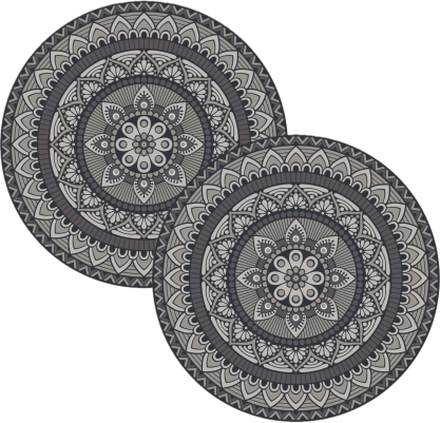10x stuks mandela stijl ronde placemats van vinyl D38 cm grijs