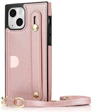 Kickstand Design PU lædercoated TPU Cover Card Slot Design Håndstrop-etui med lang snor til iPhone 1
