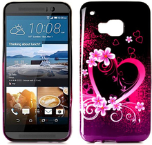 HTC One M9 Hülle - Soft Case - Blumen und Herzen