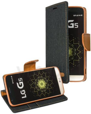 LG G5 Case - Jeans Design - Canvas BookCase - PU-Leder - schwarz