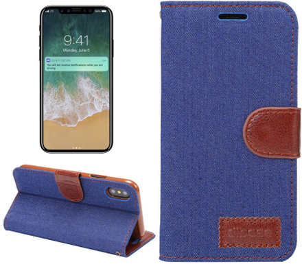 Apple iPhone XS / X - Jeans Design - BookCase - PU-Leder - blau