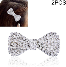 2 PCS Fashion Women Crystal Rhinestone Hairpins Bow Knot Barrettes(Silver)
