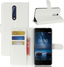 Nokia 8 Case - Book Case Flip Stand - PU-Leder - weiss
