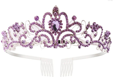 G2888 Crystal Diamond Wedding Party Braided Hair Crown Show Headband, Color: Light Purple