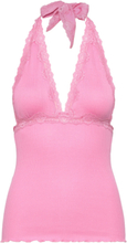 Silk Halter Neck W/ Lace Tops T-shirts & Tops Sleeveless Pink Rosemunde