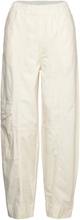 Washed Cotton Canvas Elasticated Curve Pants Trousers Cargo Pants Creme Ganni*Betinget Tilbud