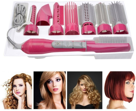 8 in 1 Professional Hair Dryer Hair Curler for Hotel Travel With Comb Powerful Hairdryer(Rose red)