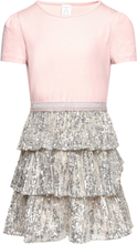 Dress S S Sequin Flounce Skirt Dresses & Skirts Dresses Casual Dresses Short-sleeved Casual Dresses Pink Lindex