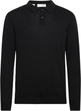 Slhreg-Dan Knit Ls Polo Tops Knitwear Long Sleeve Knitted Polos Black Selected Homme