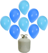 30x Helium ballonnen blauw/licht blauw 27 cm jongetje geboorte + helium tank/cilinder