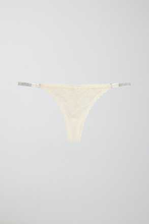 Gina Tricot - Rhinestone lace thong - Truser - White - XL - Female