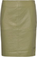 2Nd Cecilia - Classic Leather Knælang Nederdel Khaki Green 2NDDAY