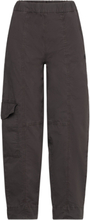 Washed Cotton Canvas Elasticated Curve Pants Trousers Cargo Pants Grå Ganni*Betinget Tilbud