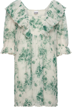 Pleated Georgette Ruffle Mini Dress Kort Kjole Green Ganni