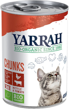 Yarrah Bio Chunks 6 x 405 g - Bio Huhn & Bio Rind mit Bio Brennnesseln & Bio Tomaten in Sosse