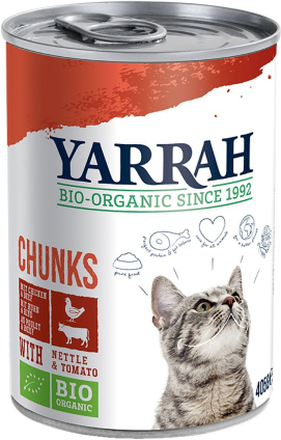 Sparpaket Yarrah Bio Chunks 24 x 405 g - Bio Huhn & Bio Truthahn mit Bio Brennnesseln & Bio Tomaten in Sosse