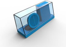 Transparent trådløs Bluetooth højttaler med FM-radio mm. Blå.