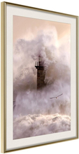 Inramad Poster / Tavla - Lighthouse During a Storm