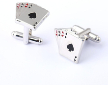 4A Poker Cufflinks Male French Shirt Cufflinks Cards Design cufflink Fashion for Men(Silver)