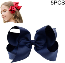 5 PCS 6 Inch Colorful Kids Girls Big Solid Ribbon Hair Bow Clips(1)