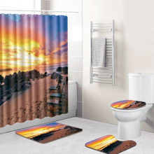 4 PCS Ocean Series Mat Shower Curtain Bathroom Carpet Door Mat, Size:Shower Curtain +45x75cm 3 PCS(G81221-D4)