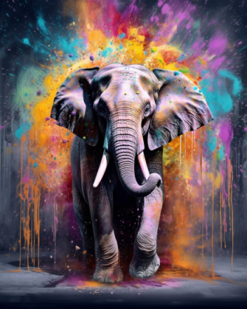 Elefant sprüht Farbe – Malen nach Zahlen, 60x75cm / Ohne Rahmen / 36 Farben (Bestseller)