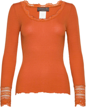 Silk T-Shirt W/ Lace T-shirts & Tops Long-sleeved Oransje Rosemunde*Betinget Tilbud