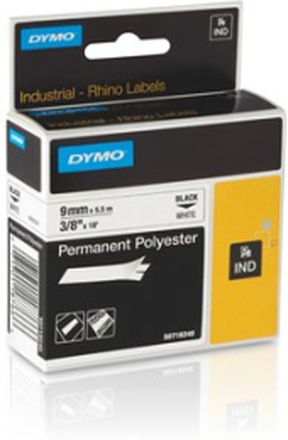 Dymo Tape Rhinopro Perm Polyester 9mm Sort/hvid
