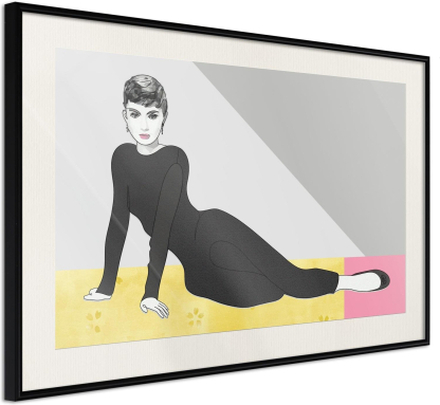 Inramad Poster / Tavla - Elegant Audrey - 45x30 Svart ram med passepartout
