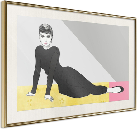 Inramad Poster / Tavla - Elegant Audrey - 60x40 Guldram med passepartout