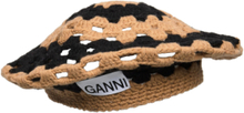 Lambswool Crochet Beret - Striped Accessories Headwear Beanies Multi/patterned Ganni