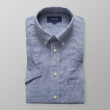 Eton Slim fit Ljusblå kortärmad linneskjorta