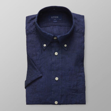 Eton Slim fit Marinblå kortärmad linneskjorta