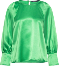Adora Satin Top Tops Blouses Long-sleeved Green French Connection