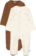 Nightsuit W/F -Buttons 2-Pack Pyjamas Sie Jumpsuit Brun Pippi*Betinget Tilbud