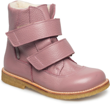 Boots - Flat - With Velcro Vinterstøvletter Med Borrelås Rosa ANGULUS*Betinget Tilbud