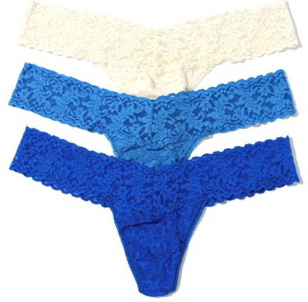 Hanky Panky 3P Low Rise Lace Thong Blau/Weiß Nylon One Size Damen