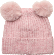Pom Pom Cable-Knit Beanie Accessories Headwear Hats Winter Hats Rosa Mango*Betinget Tilbud