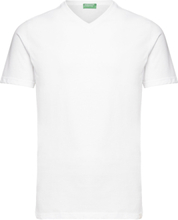 V Neck T-Shirt T-shirts Short-sleeved Hvit United Colors Of Benetton*Betinget Tilbud