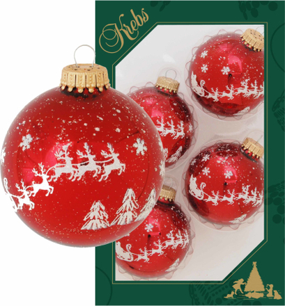 4x Luxe rode glazen kerstballen met rendier opdruk 7 cm kerstversiering