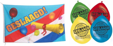 Vlag geslaagd/afgestudeerd met diploma + 8x geslaagd thema versiering ballonnen 30 cm