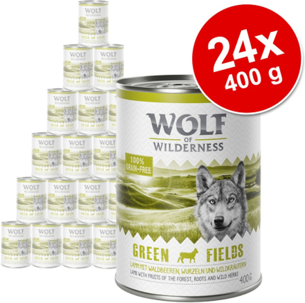 Sparpaket: Wolf of Wilderness Adult 24 x 400 g - Green Fields - Lamm
