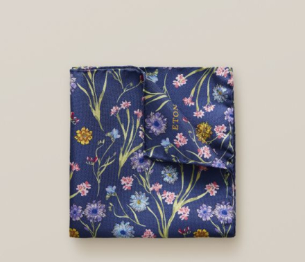 Eton Marinblå näsduk med blombuketter