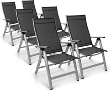 London Trädgårdsstol set med 6 stolar textilene aluminium 6 positioner fällbar